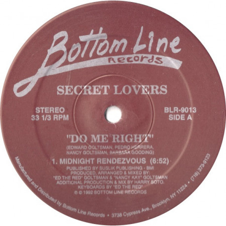 Secret Lovers - Do Me Right (Midnight Rendezvous / Hot & Heavy Dub) 12" Vinyl
