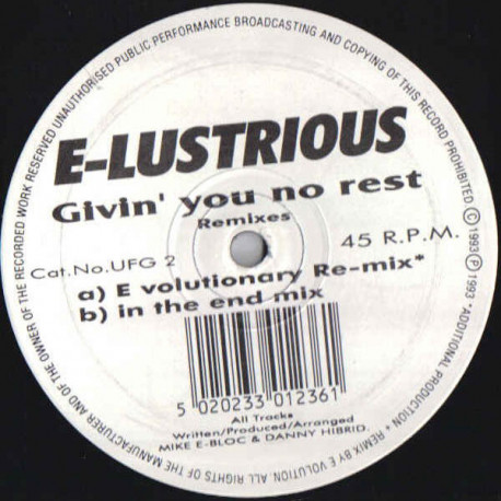 E Lustrious - Givin You No Rest (E Volutionary Remix / In The End Mix) Vinyl