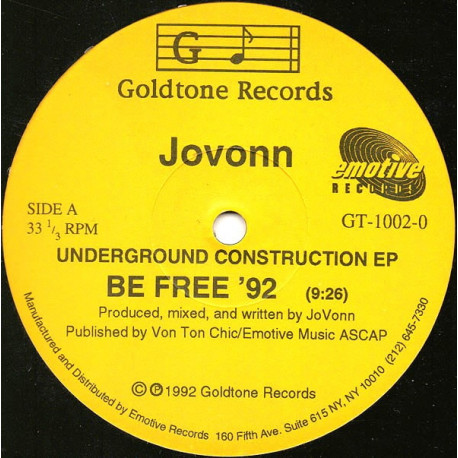 Jovonn - Be Free 92 / Construction / Ersons Keys (Still In Shrinkwrap)