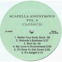 Acapella Anonymous - Vol 8 (Classics) 12 Tracks Inc Player / First Time Ever / Life Is Something Special / Dont Go Lose It Baby