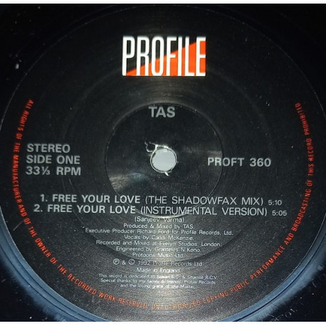 Tas - Free Your Love (Shadowfax Mix / Inst / Original Mix) / Sharte (Peace Mix) / Must Be The Music (90 Mix)