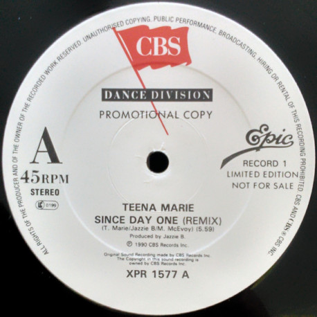 Teena Marie - Since Day One (Jazzie B Remix / Instrumental) 2 x 12" Vinyl Promo