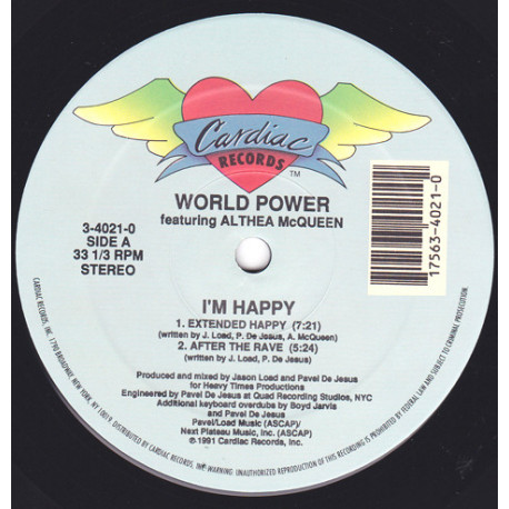 World Power Featuring Althea McQueen -Im Happy (Original / Ragamuffin Mix / Extended / After The Rave)