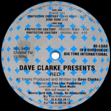 Dave Clarke - Protective Custody (Exar Remix / Procust Remix / Original Mix) / Zeno Xero  (Red 1 EP)