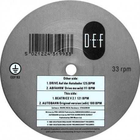 Pro Gress - Drive (Auf Der Autobahn) / Abfahrn' (Drive Me Wild) / Beatrice (V 2.1) / Autobahn (Original Edit)  -Pro+Gress