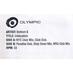 Bottom Dollar - Infatuation (NYC Club Mix / Club Dub / paradise Dub / Strip Down Mix / NRG Club Mix) Vinyl Promo