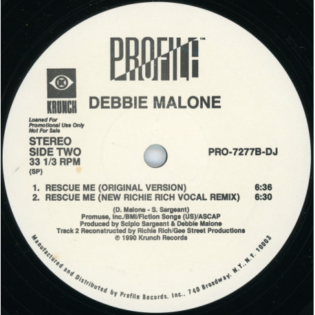 Debbie Malone - Rescue Me (Richie Rich Vocal Remix / Dub Remix / New Remix / Original Version) Vinyl Promo