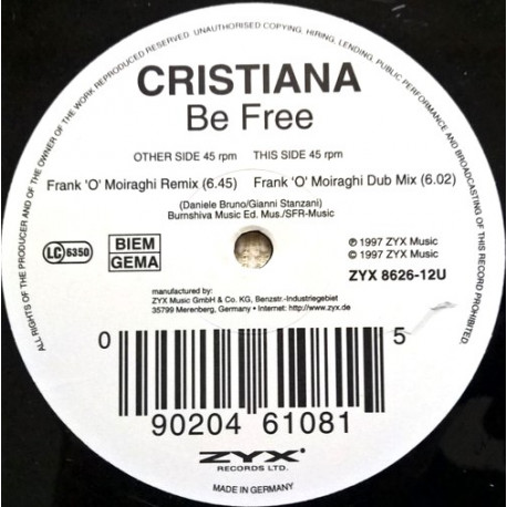 Cristiana - Be Free (Frank O Moiraghi Remix / Dub)