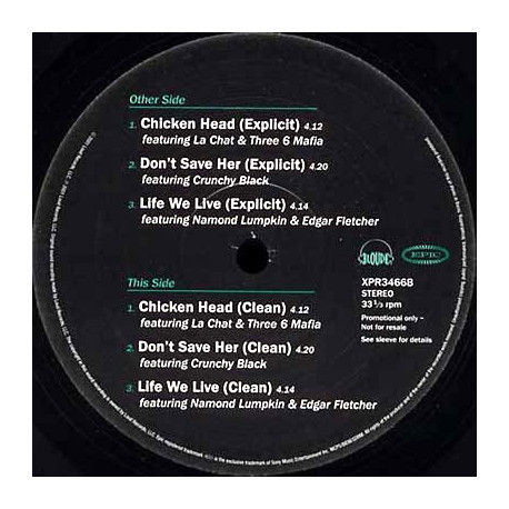 Project Pat - Chicken Head / Dont Save Her / Like We Live (Explicit & Clean Mixes) Vinyl Promo