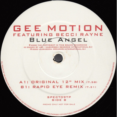 Gee Motion Featuring Becci Rayne - Blue Angel (Original / Rapid Eye Remix) Vinyl Promo