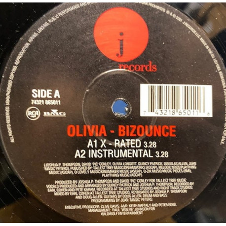 Olivia - Bizounce (X Rate / Inst / Radio Edit / PG 13 Rated With Rap) Vinyl Promo