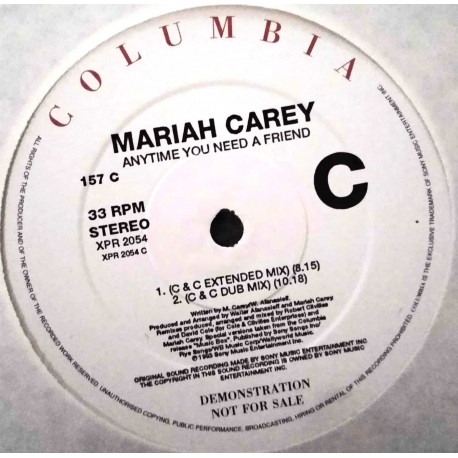 Mariah Carey - Anytime You Need A Friend (C&C Extended / C&C Dub / Soul Convention Remix / Stringappella) Promo
