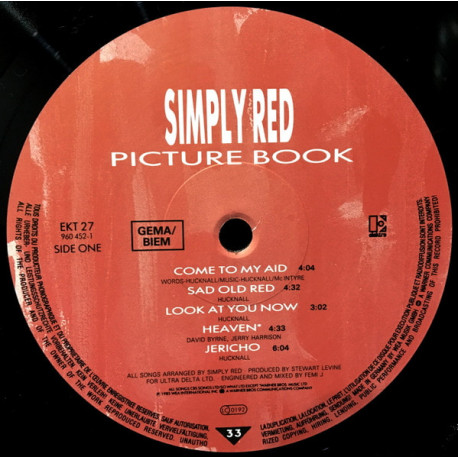 Simply Red - Picture Book LP (NO Main Sleeve)  Moneys Too Tight / Holding Back The Years / Jericho / Come To My Aid