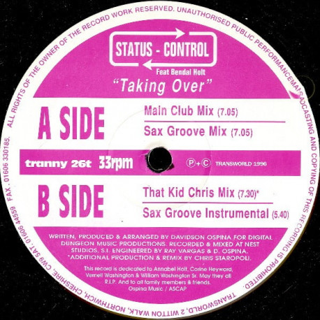 Status Control - Taking Over (Main Club Mix / Sax Groove / That Kid Chris Mix / Sax Groove Instrumental)