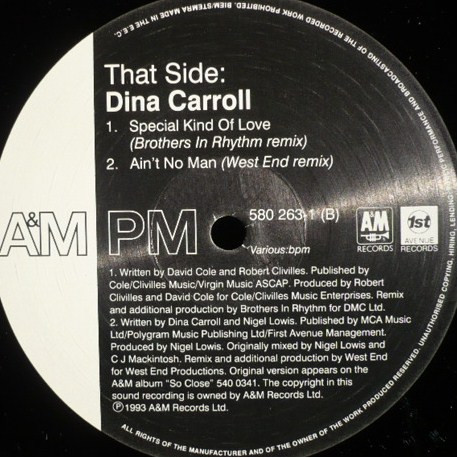 Dina Carroll - Aint No Man (West End Remix) / Special Kind Of Love (Brothers In Rhythm Remix) / Express (12" Mix / West End Rmx)
