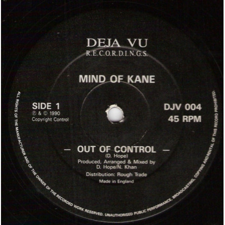 Mind Of Kane - Out Of Control (Vinyl Promo)
