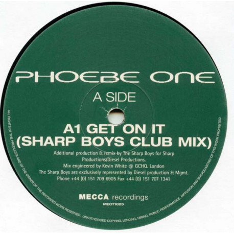 Phoebe One - Get On It (Sharp Boys Club Mix / Funky Funky Flesh Remix / LP Mix) Vinyl Promo