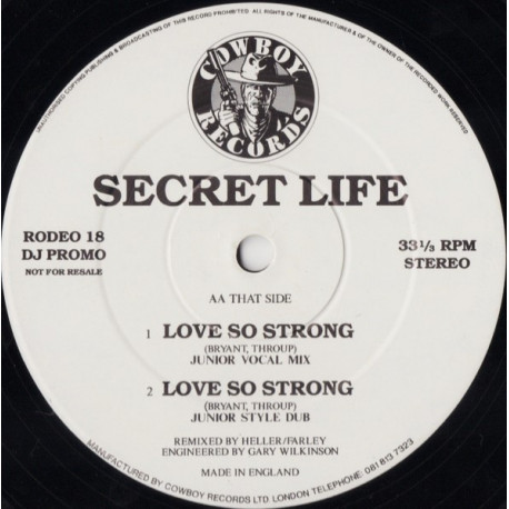 Secret Life - Love So Strong (House Mix / Play Boys Arena Mix / Junior Style Mix / Junior Style Dub) Vinyl Promo