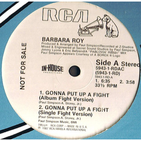 Barbara Roy - Gonna Put Up A Fight (Club Mix / Night Club Fight Mix / Bitch Fight Mix / LP Version / Single Mix) Vinyl Promo