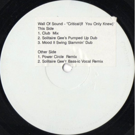 Wall Of Sound - Critical (If You Only Knew) Club Mix / Solitaire Gee Dub / Mood II Swing Dub / Power Circle Remix / SG Vocal