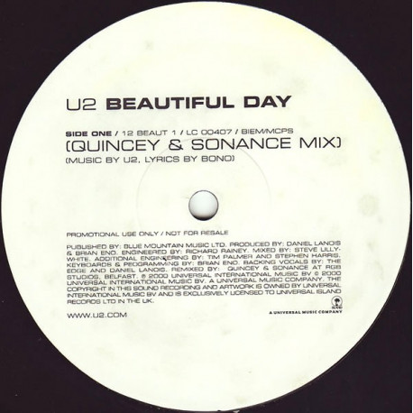 U2 - Beautiful Day (Quincey & Sonance Mix) Vinyl Promo