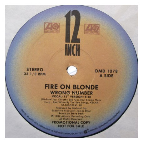 Fire On Blonde - Wrong Number (12" Version / Voval Edit / Bonus Beats) Vinyl Promo