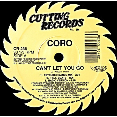 Coro - Cant Let You Go (Extended Dance Mix / TNT Beats / Radio Mix / House Mix / Percappella) SEALED