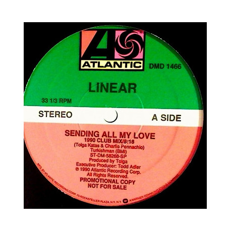 Linear - Sending All My Love (1990 Club Mix / 1990 House Mix / Radio Mix) Vinyl Promo
