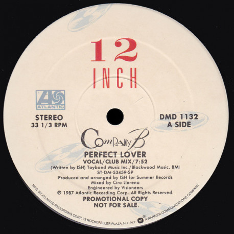 Company B - Perfect Lover (Club Mix / Dub / Edit) Vinyl Promo
