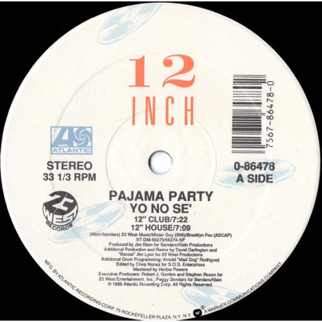 Pajama Party - Yo No Se (12" Club Mix / 12" House Mix / Edit / Dub / Percappella) SEALED