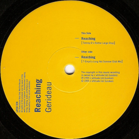 Gerideau - Reaching (2 x 12" Vinyl) 3 Tommy D Remixes / Too Precious Mix / T Empo Club Mix (Doublepack)