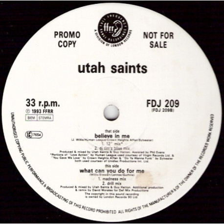 Utah Saints - What Can You Do For Me (David Morales Madness Mix / Drill Mix) / Believe In Me (12" Mix / DJ Tim Bliss Mix)