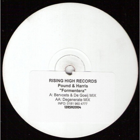 Pound & Harris - Formenterra (Bervoets & De Goeij Mix / Degenerate Mix) Vinyl Promo