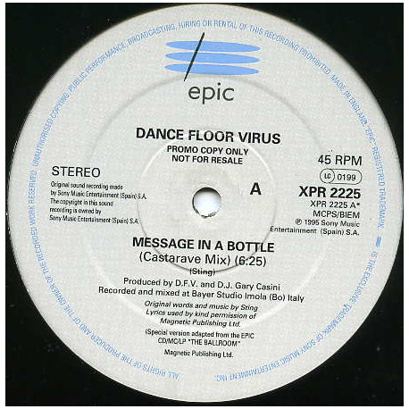 Dancefloor Virus - Message In A Bottle (Castarave Mix / Radio Edit / Dub On The Raft) Vinyl Promo