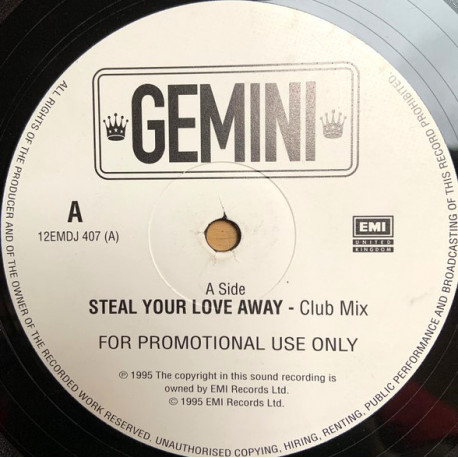 Gemini - Steal Your Love Away (Club Mix / Radio Edit) Vinyl Promo