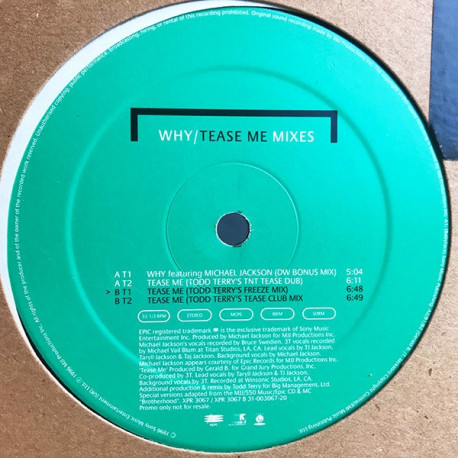 3T - Why (Featuring Michael Jackson) DW Bonus Mix / Tease Me (3 Todd Terry Mixes) Vinyl Promo Corner Cut