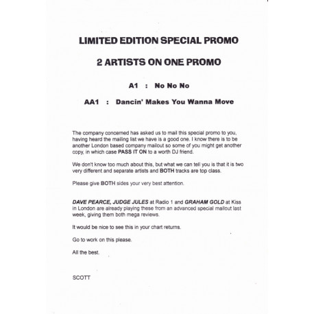 DJ Scott - Dancin / Technocat - No No No (Vinyl Promo)