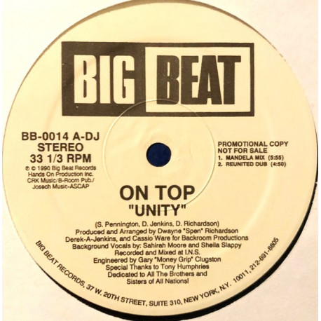 On Top - Unity (Mandela Mix / Reunited Dub / Underground Style / Electric Unification) Vinyl Promo