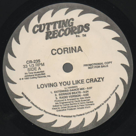 Corina - Loving You Like Crazy (Dance Mix / Beats / Radio Version / House Mix / Hatappella / Dub) Vinyl Promo