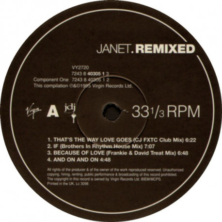 Janet Jackson - Remixed (LP 1 of a 2LP Set)  Thats The Way (CJ FXTC Club Mix) / Because Of You (Knuckles Mix) NO COVER
