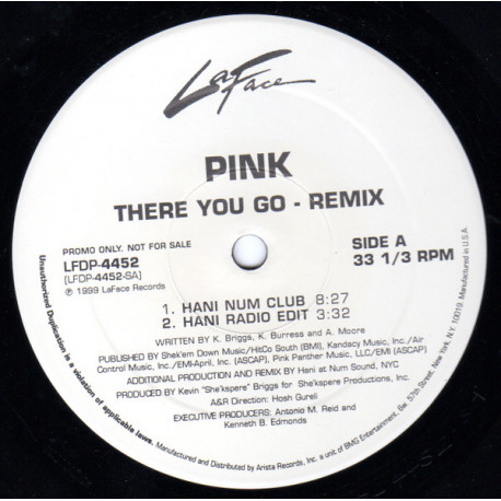 Pink - There You Go (Hani Num Club / Hani Radio Edit / Hani MFF Mix / Hani Mixshow Edit) Vinyl Promo