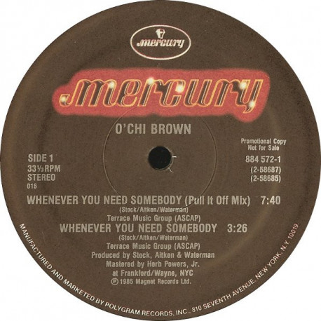 OChi Brown - Whenever You Need Somebody (Pull It Off Mix / Radio Edit) Vinyl Promo - Plays Same Both Sides