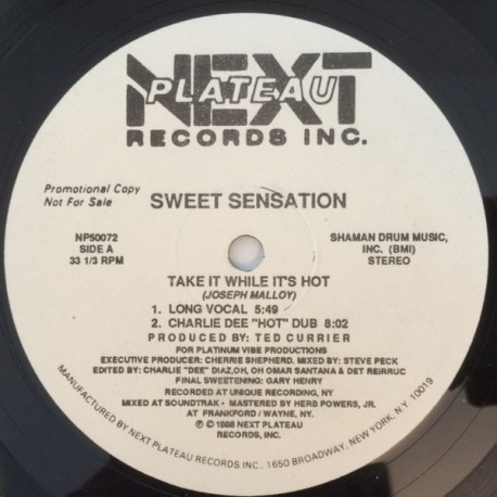 Sweet Sensation - Take It While Its Hot (Long Vocal / Charlie Dee Dub / Omars Dub / Percappella) Vinyl Promo