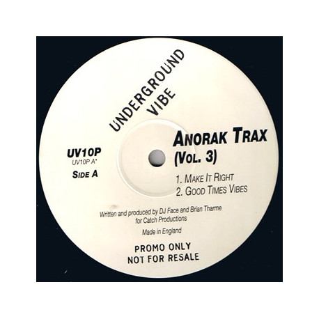 Anorak Trax Vol 3 - Dont Give Up / A Child Called Jazz / Make It Right / Good Times Vibes (Vinyl Promo)