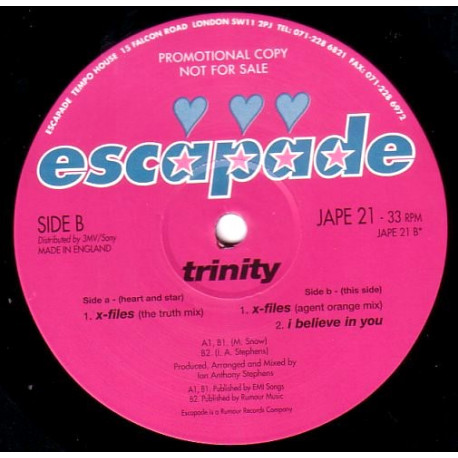 Trinity - X Files (The Truth Mix / Agent Orange Mix) / I Believe In You (Vinyl Promo)