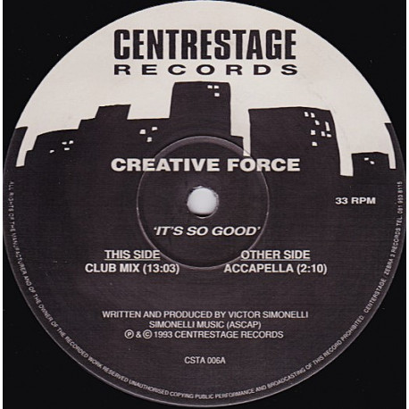 Creative Force - Its So Good (Club Mix / Acappella) Vinyl Promo