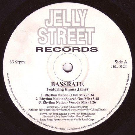 Bassrate Featuring Emma James - Rhythm Nation (Club Mix / Spaced Out Mix / Vocoda Mix / Edit / Inst / Vanilla Sound)
