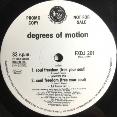 Degrees Of Motion - Soul Freedom (Powerline Mix / Full Flavour Mix / Wicked Riddem / Free Your Soul) Vinyl Promo