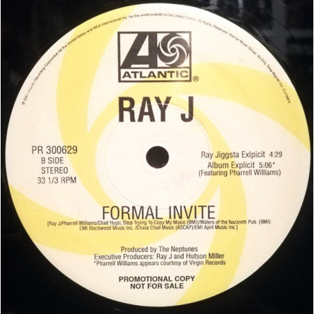 Ray J - Formal Invite (LP Explicit / Ray Jiggsta Explicit / Modified / Instrumental / Acappella Clean) Vinyl Promo