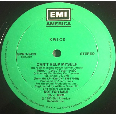 Kwick - Cant Help Myself (Original Mix) Promo Play same Both side